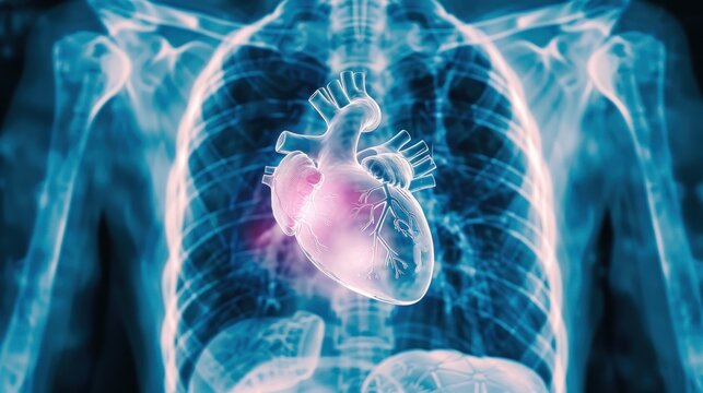 Xray of a human chest showing a pacemaker and heart structure.