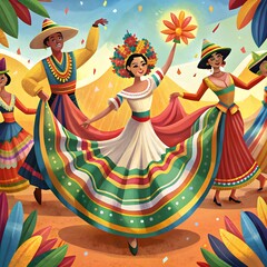 illustration of a family celebrating cinco de mayo