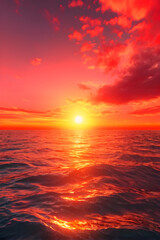 Tropical Paradise Awaits: Sunsets Painted in Pink, Orange, and Red Over the Sea. Summer Magic: The Sea Blazes with Color in a Vibrant Orange Sunset. generative AI