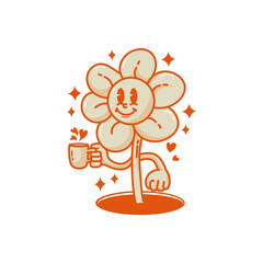 Flowers character vector is ready. Collection of Flowers characters in retro style. crayon outline. Flat design Isolated white background. Hand drawn trendy Vector illustration