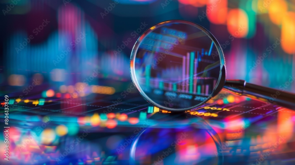 Poster a magnifying glass focused on financial data, emphasizing the importance of attention to detail in a