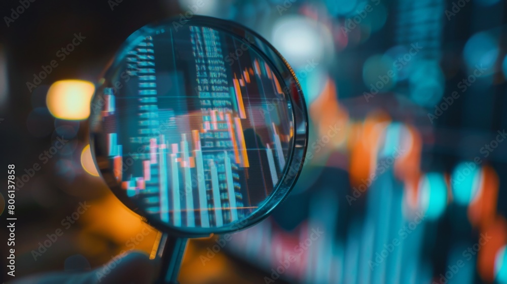 Poster a magnifying glass focused on financial data, emphasizing the importance of attention to detail in a