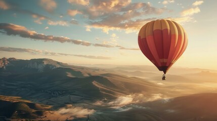 Witness the breathtaking view of a hot air balloon soaring high over spectacular landscapes