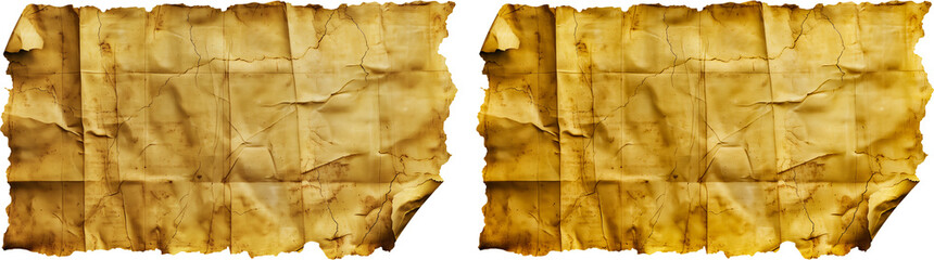 CRUMPLED WORN PARCHMENT SHEET, Blank Damaged, Yellowed parchment, Aged paper. Blank sample suitable for memo, message, text placement. Very crumpled sheet.