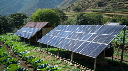 Solar panels powering a remote agricultural facility