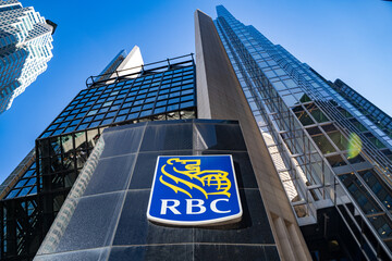 Naklejka premium Royal Bank Plaza in downtown Toronto. Royal Bank of Canada is a Canadian multinational financial services company. Toronto, Canada - April 30, 2024.