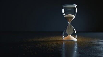 Sand running through the bulbs of an hourglass, symbolizing the passing of time in a visual countdown