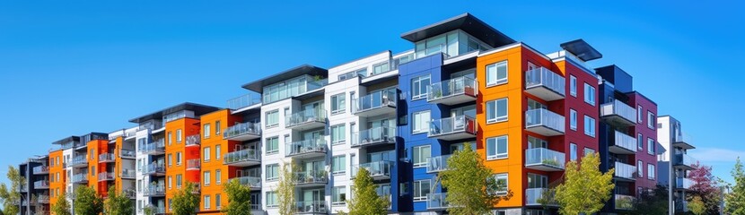 Obraz premium Architectural Delight: Residential Complex Adorns its Exterior with Bright Bay Windows