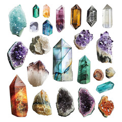 set of gemstones, healing crystals clipart