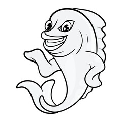 Cute Fish Line Cartoon Illustration. Animal Food Icon Concept Isolated Premium Vector. Flat Cartoon Style coloring page