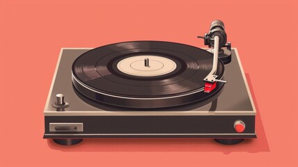 A highly detailed vector illustration of a vintage record player with a retro vinyl disc