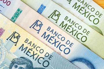 Mexico money, flat lay, close up on the inscription "banco de mexico"