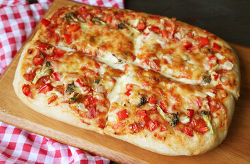 Closeup of Delectable Freshly Baked Pizza Alla Pala
