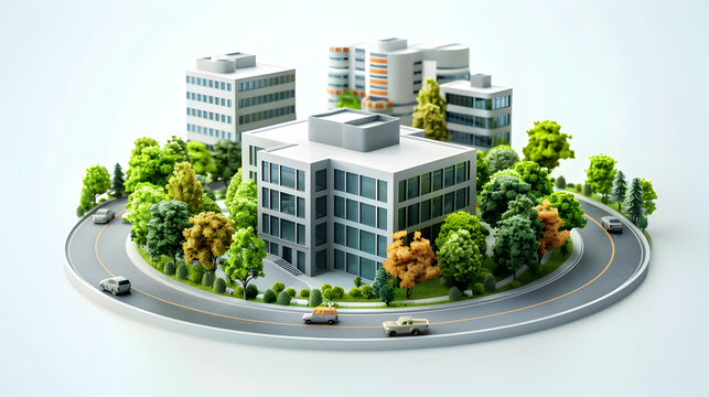 Colorful 3D Business Park Signage with Cartoon-Style Icons - Powered by Adobe