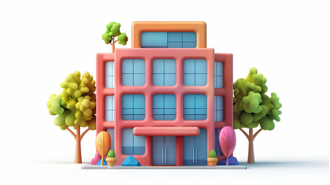 3D Office Building Sign in Cartoon Style - Vibrant 3D Icon Concept for Business Signage and Marketing Materials - Powered by Adobe
