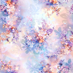 Fractal Snowflakes Spring Graphic, Seamless Pattern