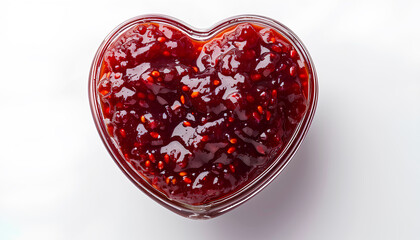 Heart made of sweet strawberry jam on white background - obrazy, fototapety, plakaty