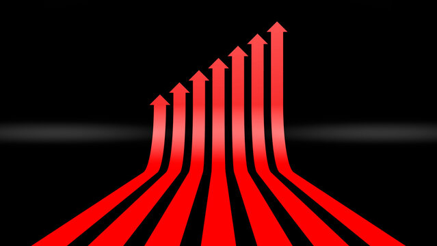 aufw&auml;rts weisende rote Pfeile vor schwarzem Hintergrund