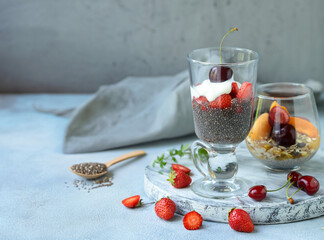 breakfast with granola and chia seeds for healthy eating