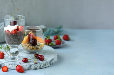 breakfast with granola and chia seeds for healthy eating