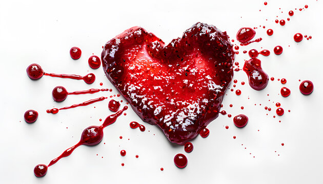 Heart made of sweet strawberry jam on white background