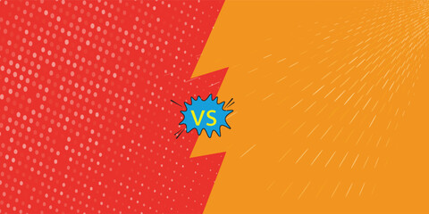 Comic book versus template background, classic pop-art style, battle intro, halftone print texture