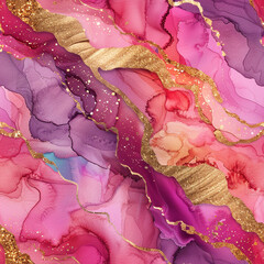 Glitter Alcohol Ink Geode Gold and Pink Watercolor Pattern, Seamless Pattern