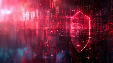 Immerse yourself in the world of cybersecurity with a visually compelling depiction featuring a digital shield emblem surrounded 