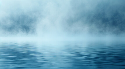 Softly diffusing smoke in a tranquil blue, gently enveloping the entire frame, suggesting the calm of an early morning fog over a lake.