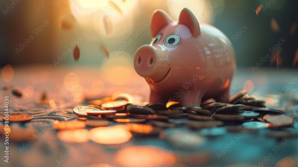 Aufkleber a piggy bank overflowing with coins, representing the concept of savings and financial security for 