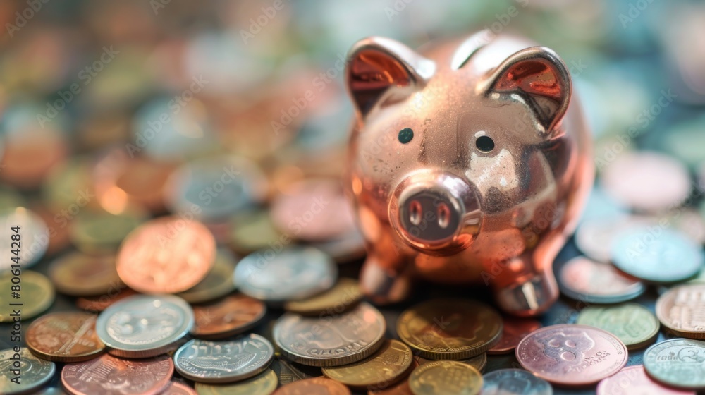 Aufkleber a piggy bank overflowing with coins, representing the concept of savings and financial security for 