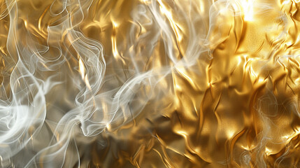 Wisps of smoke in an elegant ballet of gold and silver, creating a luxurious, swirling pattern that exudes opulence.