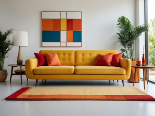 Vibrant Comfort, Mid Century Modern Living Room with Colorful Sofa