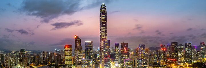 Shenzhen skyline cityscape with skyscrapers panorama in downtown at twilight in Shenzhen, China