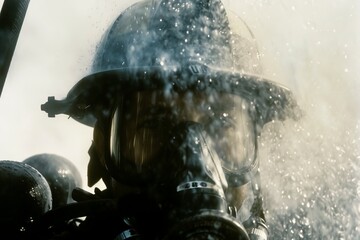 Obraz premium Close up face of firefighter cinematic scene