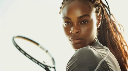 A concentrated female player poses against a pristine white background. It shows her commitment to the game.