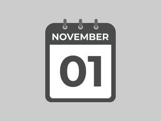 November  1 calendar reminder. 1 November  daily calendar icon template. Calendar 1 November  icon Design template. Vector illustration
