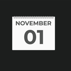 November  1 calendar reminder. 1 November  daily calendar icon template. Calendar 1 November  icon Design template. Vector illustration
