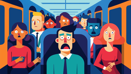 Obraz premium Despite the constant rattling and shaking the passengers of the Anxiety Engine remained eerily quiet as if their anxiety had robbed them of their.