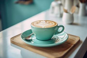 Obraz premium Cup with Latte Coffee. Heart shaped latte art