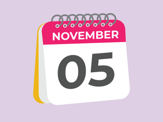 November  5 calendar reminder. 5 November  daily calendar icon template. Calendar 5 November  icon Design template. Vector illustration
