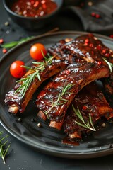 plate of fried ribs with sauce, Generative AI,