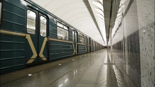 trains and passengers traffic at subway station, time lapse 4k