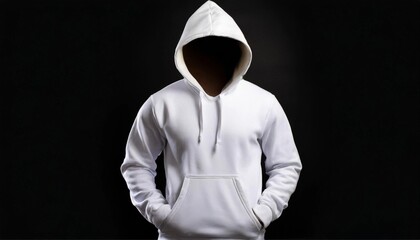 White Hoodie with Hood Up on Dark Background