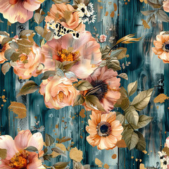 Rustic Floral Pattern Digital Graphic, Seamless Pattern