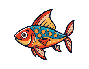 Cartoon colorful fish on white background, vector illustration