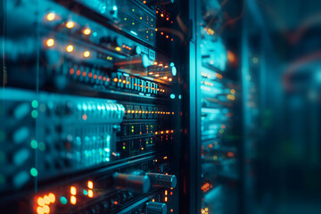 Fototapeta premium Illuminated server racks in a data center