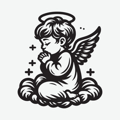 Baby angel praying Vector Illustration silhouette. angel or cupid little baby silhouette vector illustration