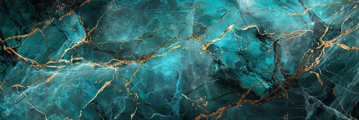 Luminous Turquoise Marble Texture with Gold Details