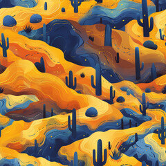 Vivid Wild Desert Graphic, Seamless Pattern